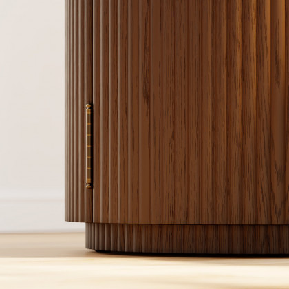 HMR - Round Plywood Walnut Fluted Side Table with Storage