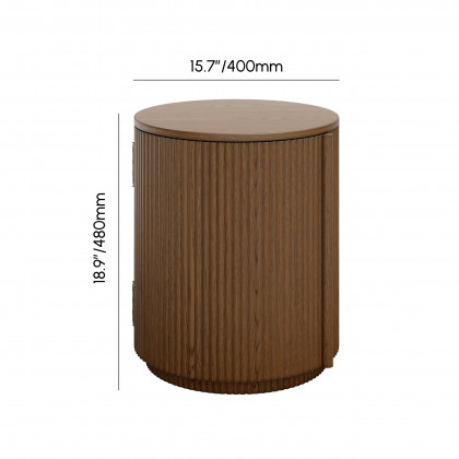 HMR - Round Plywood Walnut Fluted Side Table with Storage