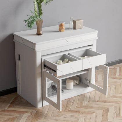 HMR Dining Set 70.9" Farmhouse Rectangle Folding Storage Dining Table With 4 Chairs - White