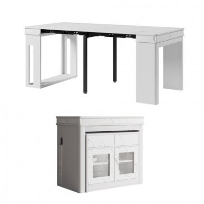 HMR Dining Set 70.9" Farmhouse Rectangle Folding Storage Dining Table With 4 Chairs - White