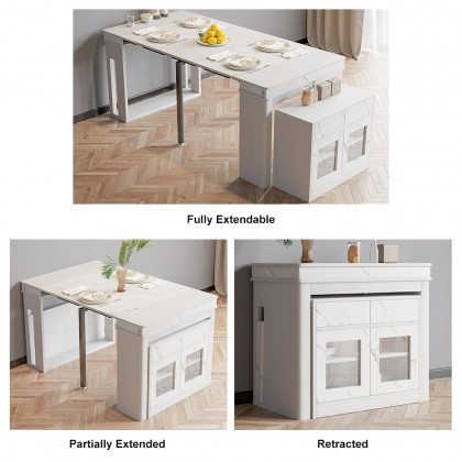 HMR Dining Set 70.9" Farmhouse Rectangle Folding Storage Dining Table With 4 Chairs - White