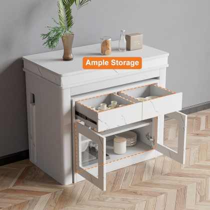 HMR Dining Set 70.9" Farmhouse Rectangle Folding Storage Dining Table With 4 Chairs - White