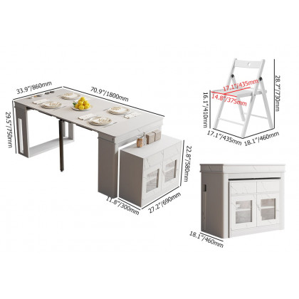 HMR Dining Set 70.9" Farmhouse Rectangle Folding Storage Dining Table With 4 Chairs - White
