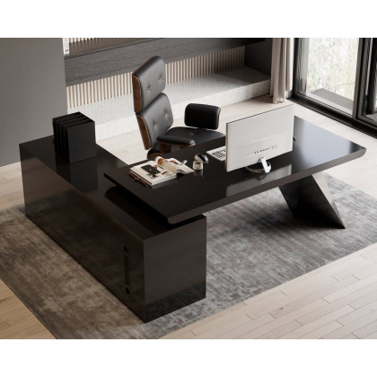 HMR - Modern L-Shape Executive Desk & Office Chair Set