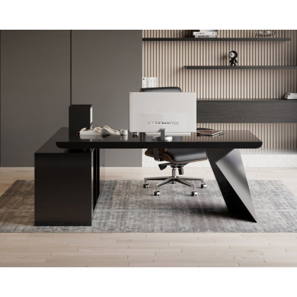 HMR Modern L-Shape Executive Desk & Office Chair Set - Black, 70.9"L x 70.9"W x 29.5"H, Right Hand