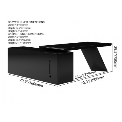 HMR Modern L-Shape Executive Desk & Office Chair Set - Black, 70.9"L x 70.9"W x 29.5"H, Right Hand