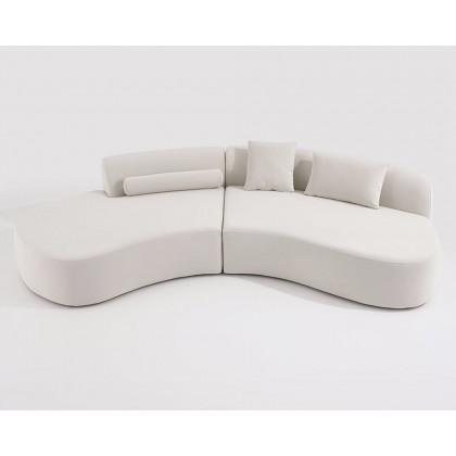 HMR 109" 2-Piece Curved Sectional Sofa with Pillows - White, Velvet