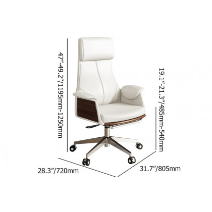 HMR Reclining Leather Office Desk Chair High Back Adjustable Swivel Executive Chair - White