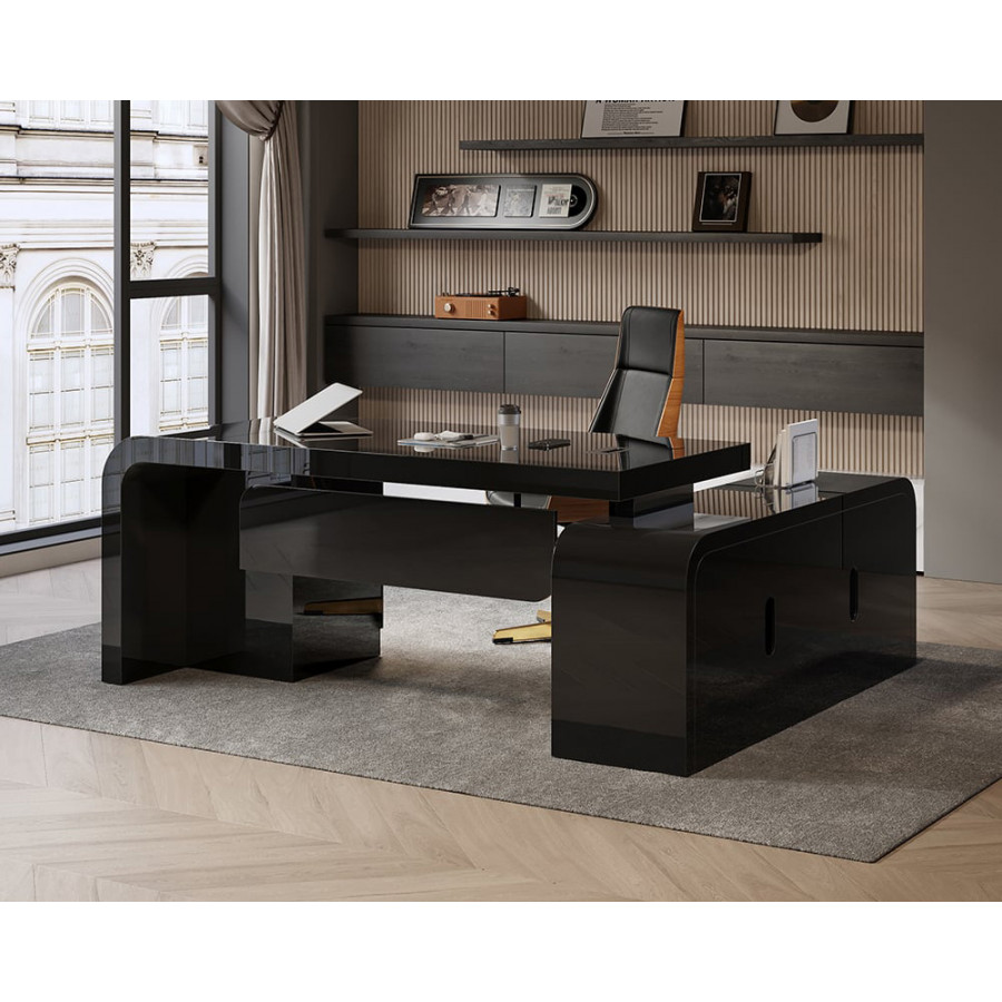 HMR Chicent L-shaped Modern Executive Desk with Ample Storage - Black, 70.9"L x 63.0"W x 29.9"H, Left Hand
