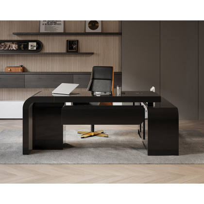 HMR Chicent L-shaped Modern Executive Desk with Ample Storage - Black, 70.9"L x 63.0"W x 29.9"H, Left Hand