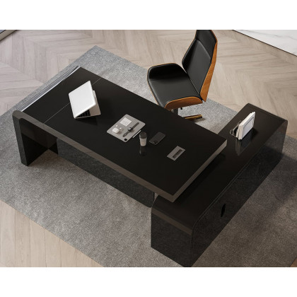 HMR Chicent L-shaped Modern Executive Desk with Ample Storage - Black, 70.9"L x 63.0"W x 29.9"H, Left Hand