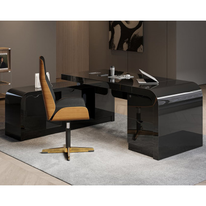 HMR Chicent L-shaped Modern Executive Desk with Ample Storage - Black, 70.9"L x 63.0"W x 29.9"H, Left Hand