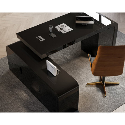 HMR Chicent L-shaped Modern Executive Desk with Ample Storage - Black, 70.9"L x 63.0"W x 29.9"H, Left Hand