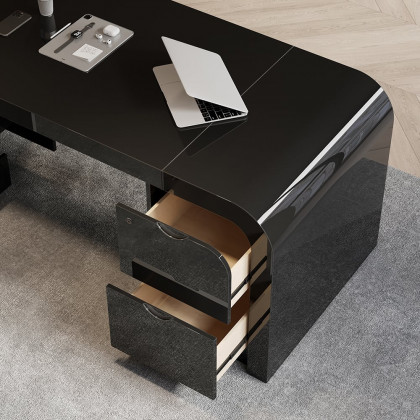 HMR Chicent L-shaped Modern Executive Desk with Ample Storage - Black, 70.9"L x 63.0"W x 29.9"H, Left Hand