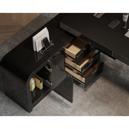 HMR Chicent L-shaped Modern Executive Desk with Ample Storage - Black, 70.9"L x 63.0"W x 29.9"H, Left Hand