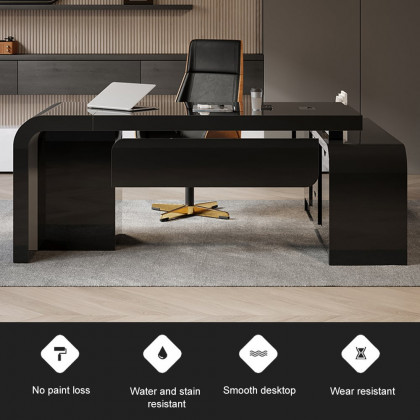 HMR Chicent L-shaped Modern Executive Desk with Ample Storage - Black, 70.9"L x 63.0"W x 29.9"H, Left Hand