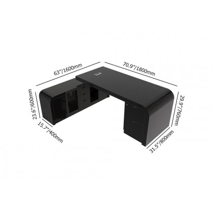 HMR Chicent L-shaped Modern Executive Desk with Ample Storage - Black, 70.9"L x 63.0"W x 29.9"H, Left Hand