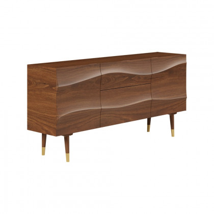 HMR - Lake 71" Walnut Sideboard Credenza with Storage Buffet Kitchen Cabinet Wavy Mid-Century