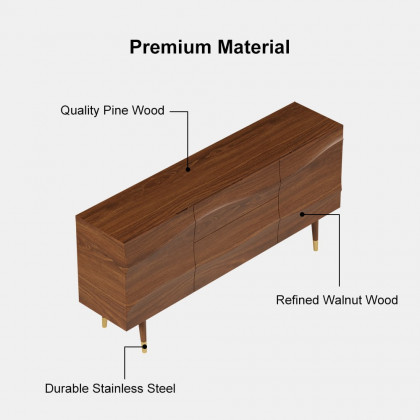 HMR - Lake 71" Walnut Sideboard Credenza with Storage Buffet Kitchen Cabinet Wavy Mid-Century
