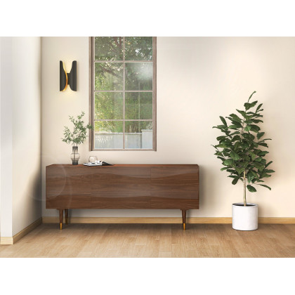 HMR - Lake 71" Walnut Sideboard Credenza with Storage Buffet Kitchen Cabinet Wavy Mid-Century