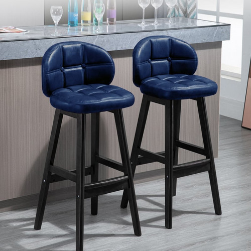 HMR Rustic 30" Bar Stools with PU Leather Upholstery (Set of 2) - Blue