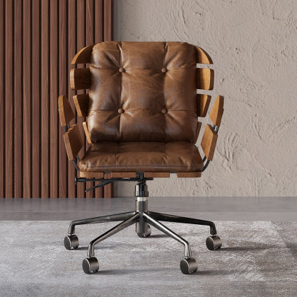 HMR Rustic Farmhouse Wooden Office Desk & Industrial Swivel Office Chair Set - Natural, 47.2"L x 23.6"W x 29.5"H
