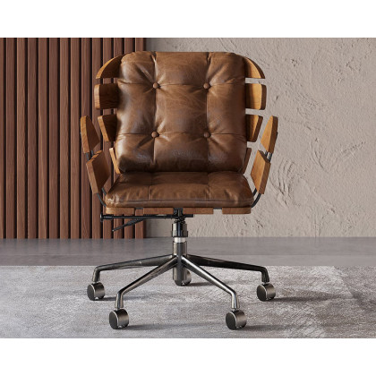 HMR Rustic Farmhouse Wooden Office Desk & Industrial Swivel Office Chair Set - Natural, 47.2"L x 23.6"W x 29.5"H
