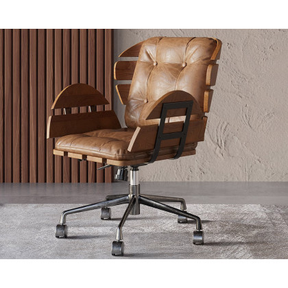 HMR Rustic Farmhouse Wooden Office Desk & Industrial Swivel Office Chair Set - Natural, 47.2"L x 23.6"W x 29.5"H
