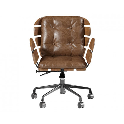 HMR Rustic Farmhouse Wooden Office Desk & Industrial Swivel Office Chair Set - Natural, 47.2"L x 23.6"W x 29.5"H