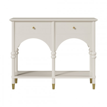 HMR - 39.4" Modern Farmhouse Console Table Wooden White Entryway Table with 2 Drawers & Shlef