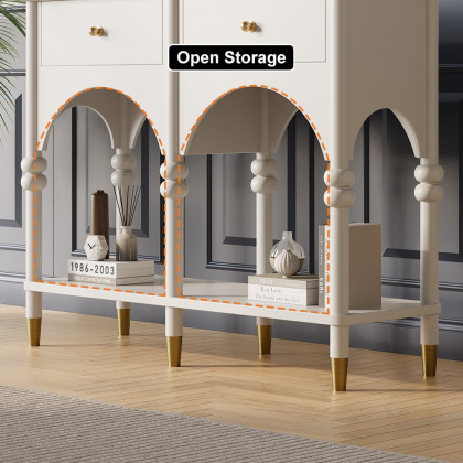 HMR - 39.4" Modern Farmhouse Console Table Wooden White Entryway Table with 2 Drawers & Shlef