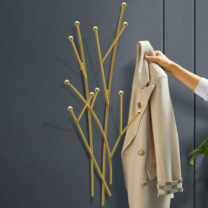 HMR Modern 11-Hook Wall Mounted Coat Rack with Tree Branch Shape - Gold
