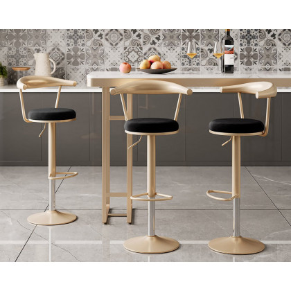 HMR Modern Adjustable Swivel Bar Stools with Velvet Upholstery (Set of 2) - Black