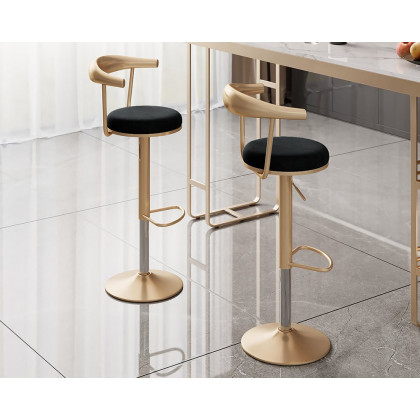 HMR Modern Adjustable Swivel Bar Stools with Velvet Upholstery (Set of 2) - Black