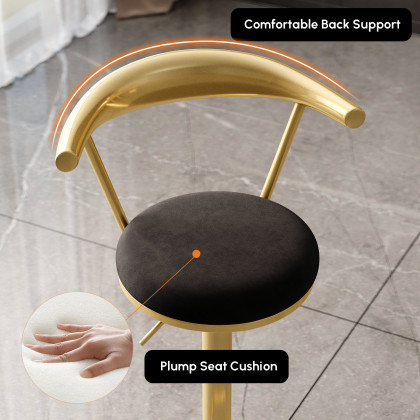 HMR Modern Adjustable Swivel Bar Stools with Velvet Upholstery (Set of 2) - Black