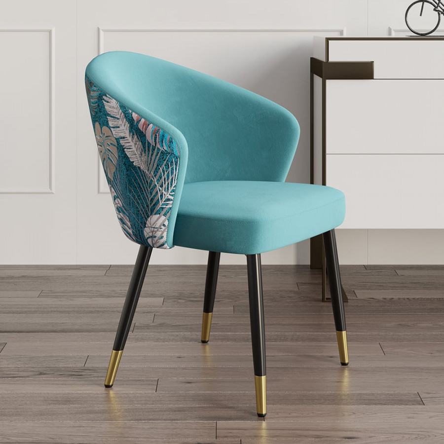 HMR Modern Dining Chairs with Velvet Upholstery - Greenish Blue, 2-Pieces