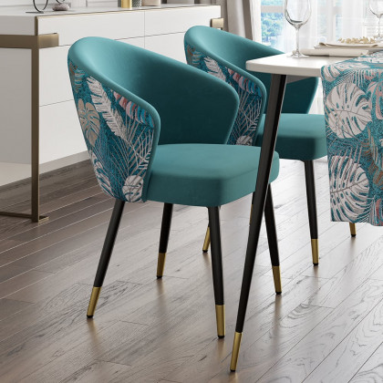 HMR Modern Dining Chairs with Velvet Upholstery - Greenish Blue, 2-Pieces