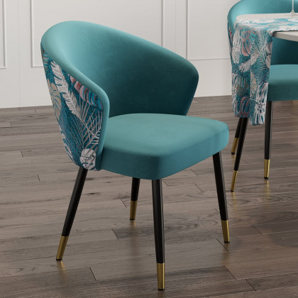 HMR Modern Dining Chairs with Velvet Upholstery - Greenish Blue, 2-Pieces