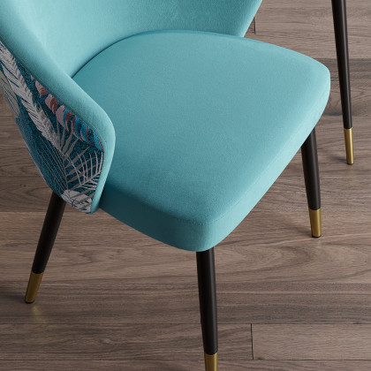 HMR Modern Dining Chairs with Velvet Upholstery - Greenish Blue, 2-Pieces