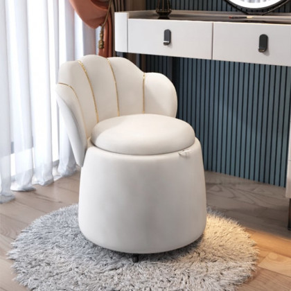 HMR - Modern White Swivel Velvet Vanity Stool Petal Back Makeup Accent Chair