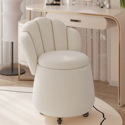 HMR - Modern White Swivel Velvet Vanity Stool Petal Back Makeup Accent Chair