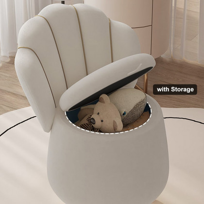 HMR - Modern White Swivel Velvet Vanity Stool Petal Back Makeup Accent Chair