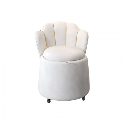 HMR - Modern White Swivel Velvet Vanity Stool Petal Back Makeup Accent Chair