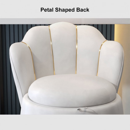 HMR - Modern White Swivel Velvet Vanity Stool Petal Back Makeup Accent Chair