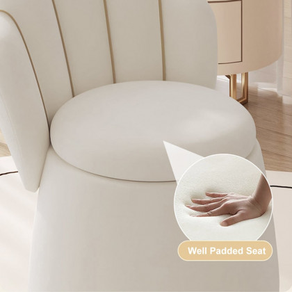 HMR - Modern White Swivel Velvet Vanity Stool Petal Back Makeup Accent Chair