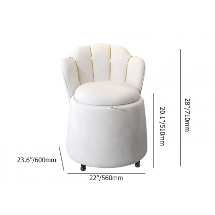 HMR - Modern White Swivel Velvet Vanity Stool Petal Back Makeup Accent Chair