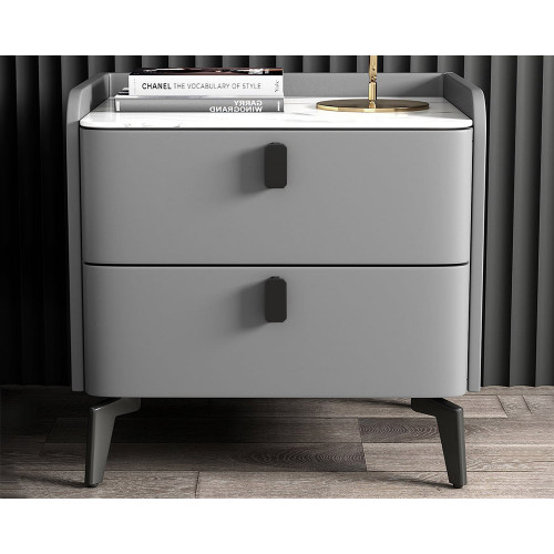 HMR Nightstand with 2-Drawer (Set of 2) - Gray, Faux Leather