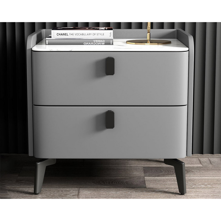 HMR Nightstand with 2-Drawer (Set of 2) - Gray, Faux Leather