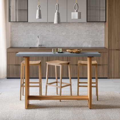 HMR - 55" Concrete Gray Bar Height Pub Table Kitchen Bar Table Solid Wood Natural Pedestal
