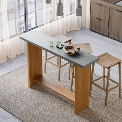 HMR - 55" Concrete Gray Bar Height Pub Table Kitchen Bar Table Solid Wood Natural Pedestal